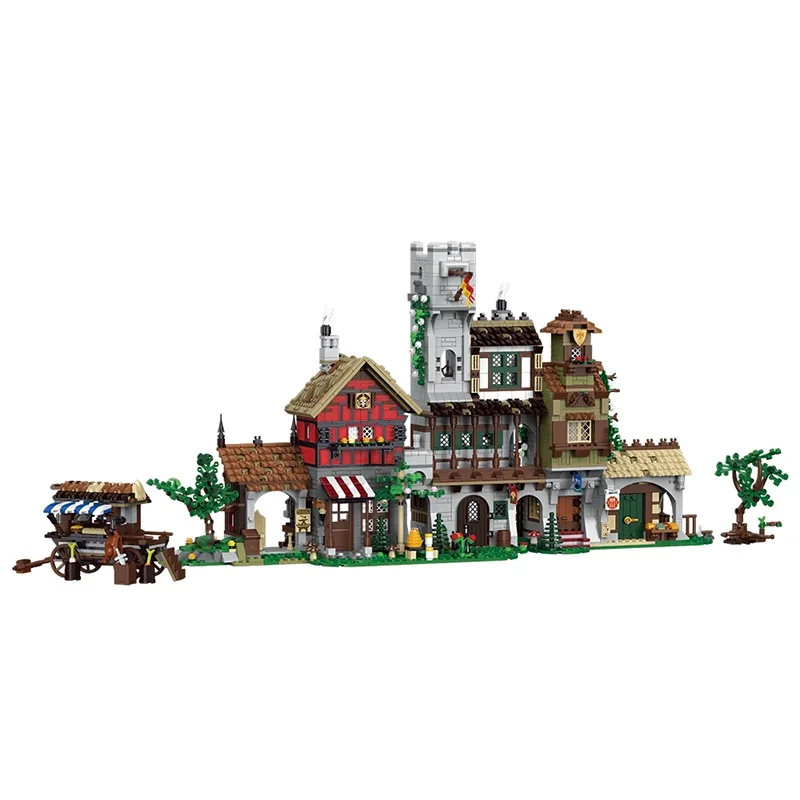 3021-teiliges Mittelalterliches Marktplatz-Set, Retro-Architektur Modulare Bausteine, Montage-Modellbausatz, Kreatives Spielzeug-Geschenk