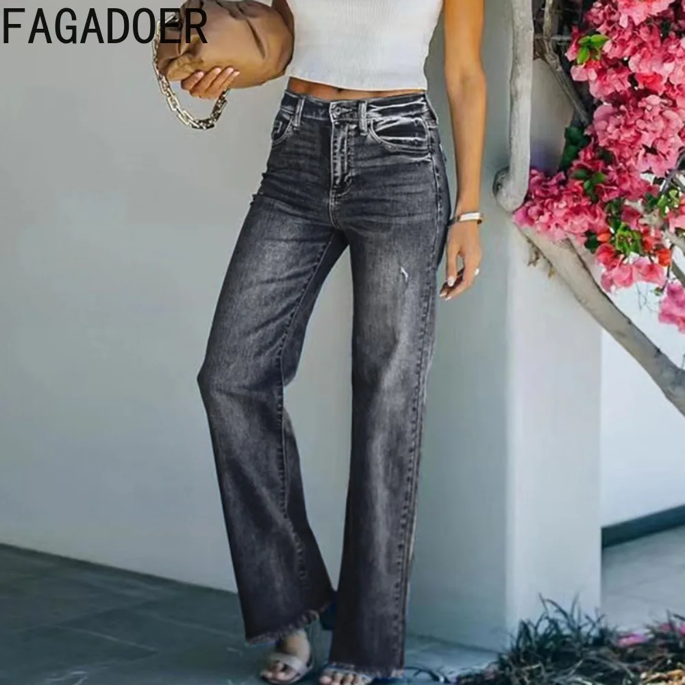 FAGADOER-سراويل جينز مستقيمة للنساء ، خصر مرتفع ، جيب بأزرار ، قينول غير رسمية ، بنطلون رعاة البقر المتطابق للإناث ، موضة الربيع ، جديد