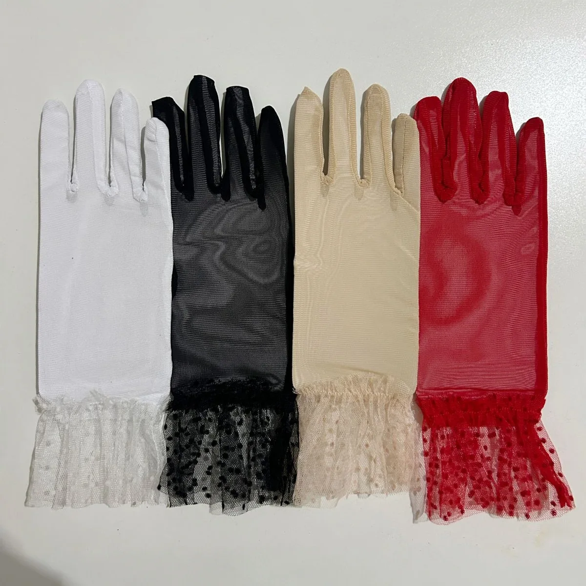 Gloves Women Sheer Mesh Short Polka Dot Lace Trim Bridal Wedding Party Performance Multi Color Breathable Lightweight Daily Wear