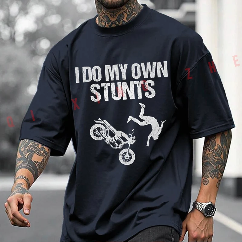 I DO MY OWN STUNTS Lettering & Motorbike 2026 Cotton Casual T-shirts Mens Summer Motorcycle Cycling Sportswear Top Tee
