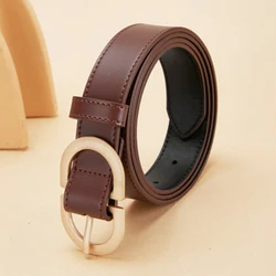 Metal Letter Belt Luxury Design Black Women Brown Belt Genuine Leather Female Fashion Buckle Waistband Lady Pure Cowhide Belt