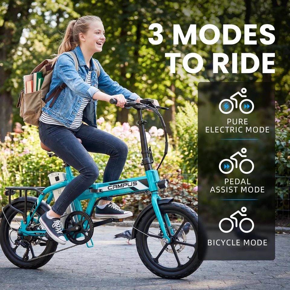Folding Electric Bike for Adults 16" 1000W Peak 36V 13.5Ah UL Battery 40Miles 20MPH City Commuter Ebike Dual Disc Brakes 3 Riding Modes