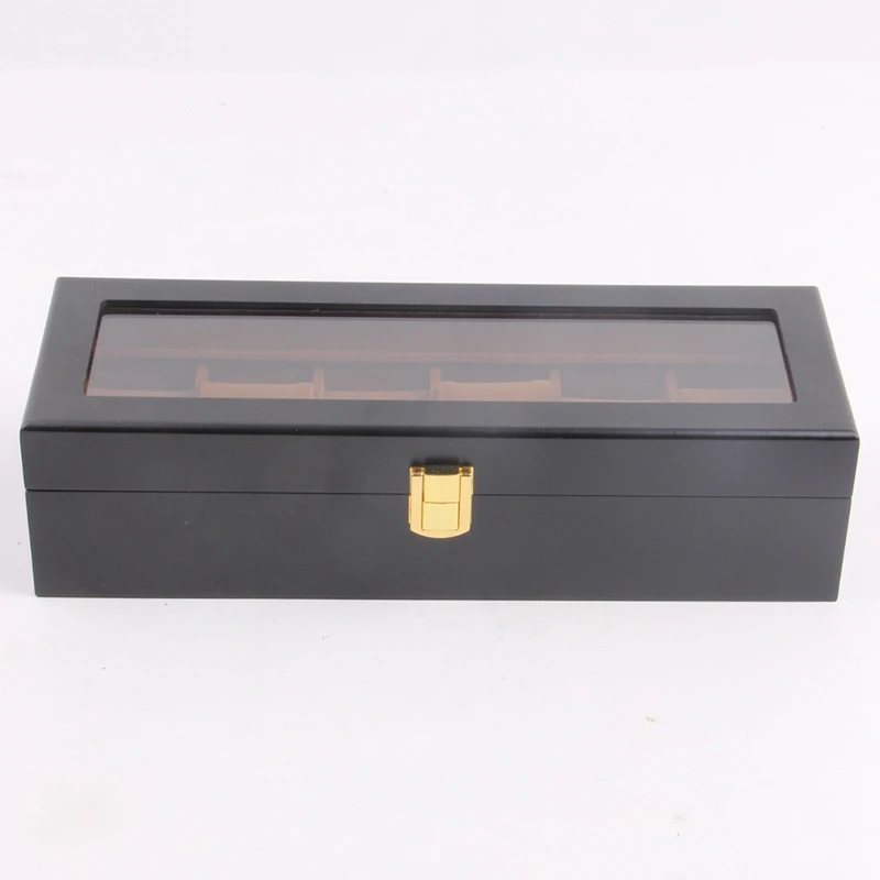 Coffee Color Lining Wooden Watch Display Case, Glass Topped Wooden Watch Display Case Watch Jewelry Organizerr,6 Slots