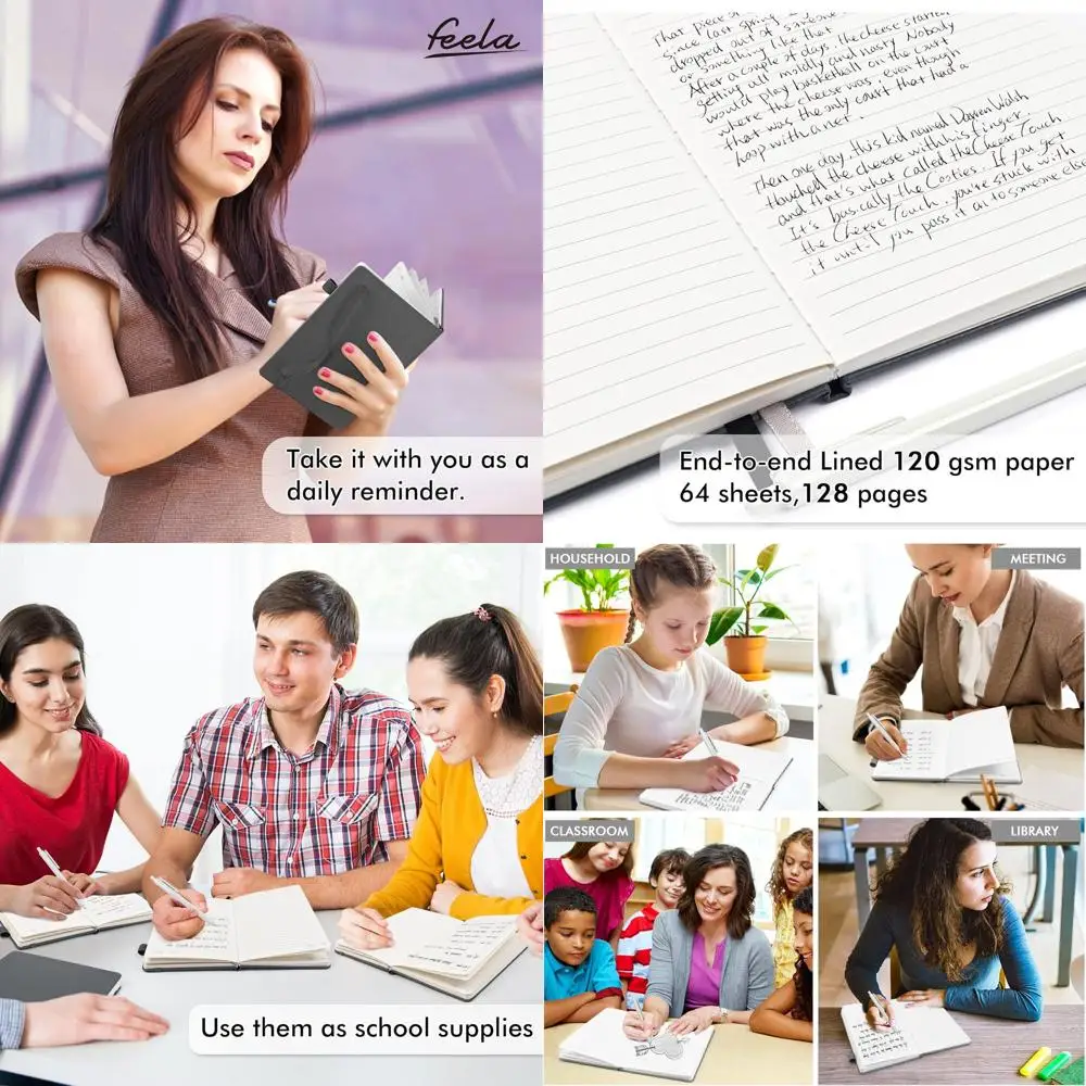 

A5 Ruled Journal Set with 12 Pens, Gray Hardcover Notebooks for School, Business, and Travel