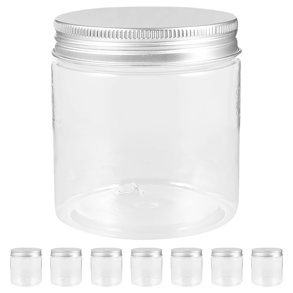 8 Pcs Silver Aluminum Cap Bottle Honey Pot Storage Jars Plastic Sealing The Pet Clear Jam Bottles Small