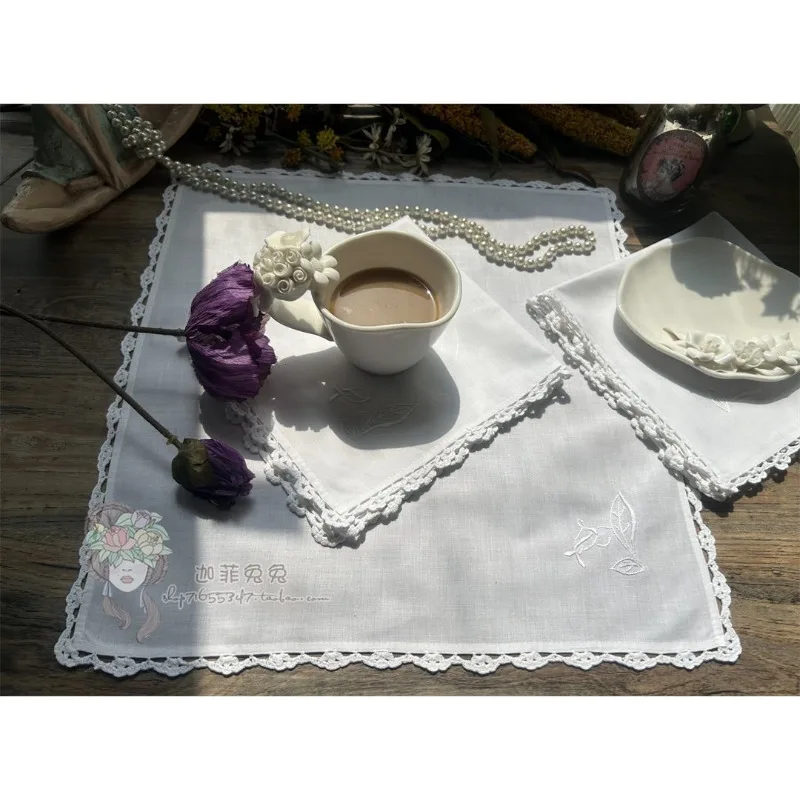 4-個のレトロな手作りかぎ針編み正方形ナプキン、ハンカチ、装飾カバー