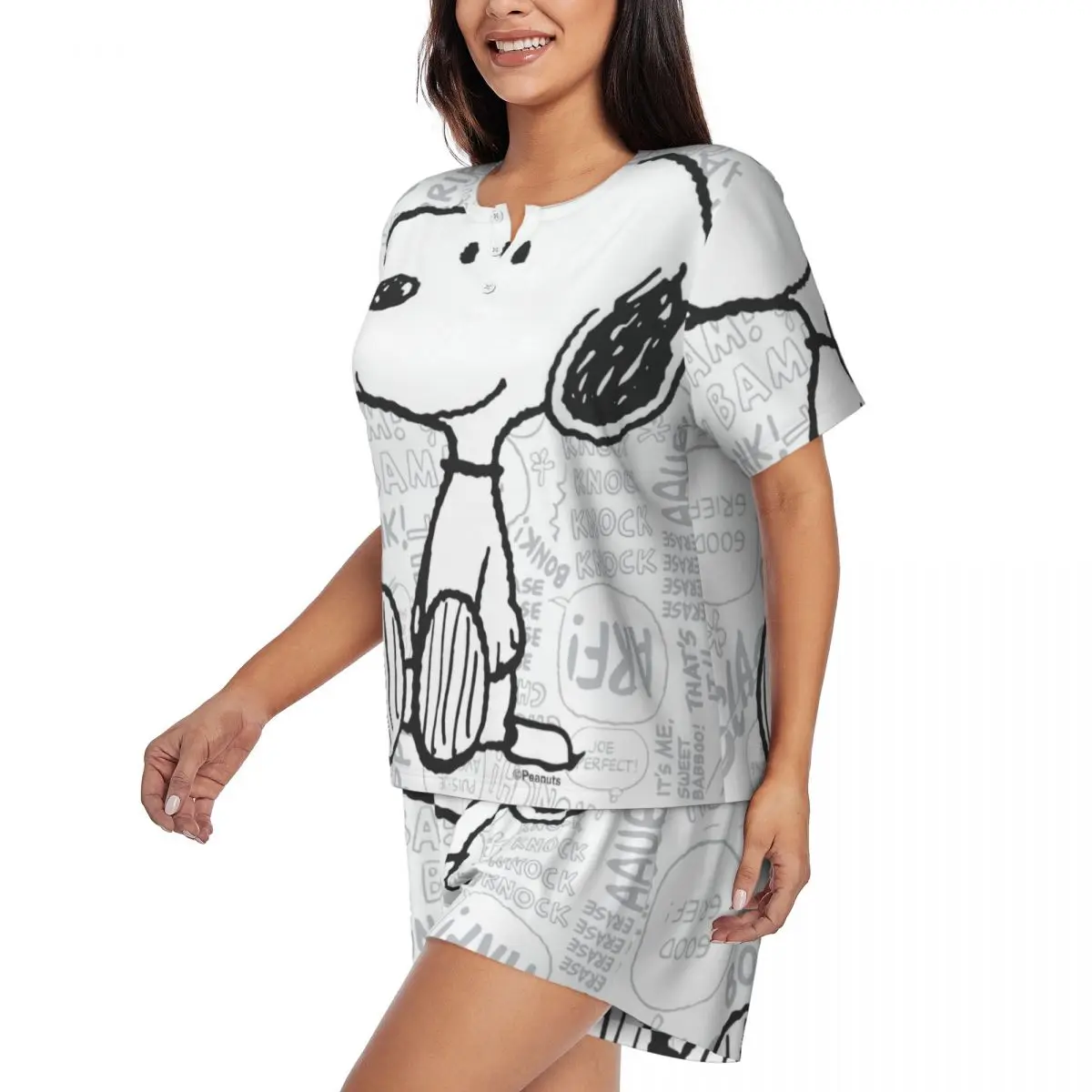 Women Anime Manga Snoopy Woodstock Pajamas Set Custom Print Short Sleeve Sleepwear Loungewear Pjs 2 Piece Sets