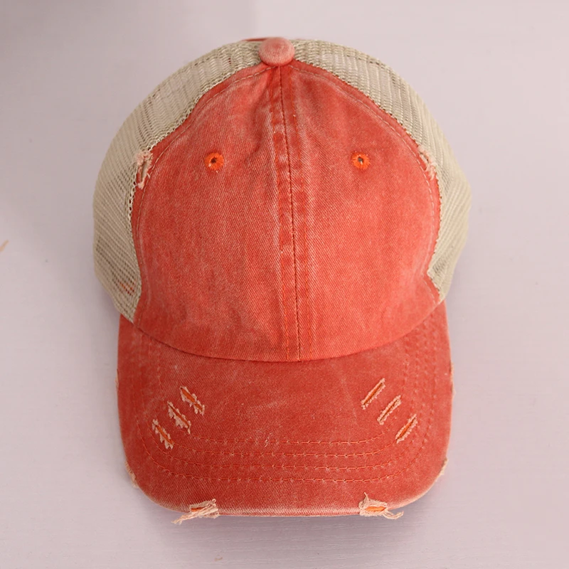 Vintage Ponytail Baseball Cap Women Adjustable Snapback Hat