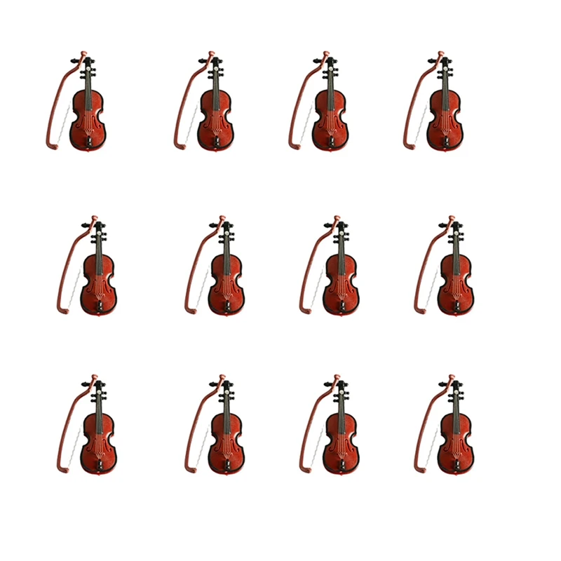 12 Sets Mini Violin Christmas Violin Model Desktop Instrument Adornment Mini Violin Ornaments Christmas Decorations