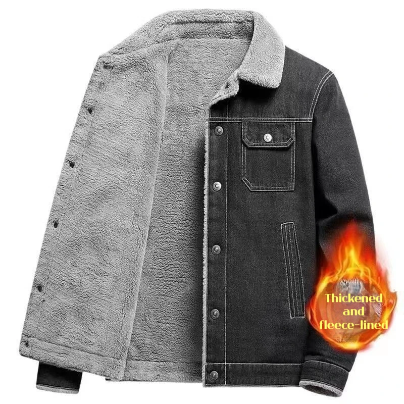 

Work Wear Thick Lamb Wool Men's Denim Cotton Jacket Denim Jacket Winter New Trend Warm Jacket Men's Handsome Men's Jacket