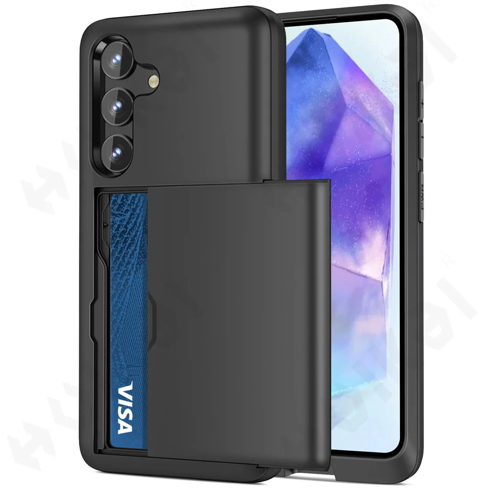 Case For Samsung Galaxy A55 5G S24 S23 S22 S21 Ultra Note 20 Slim Dual Lay Heavy Duty Protective Hidden Card Slot Wallet Cover