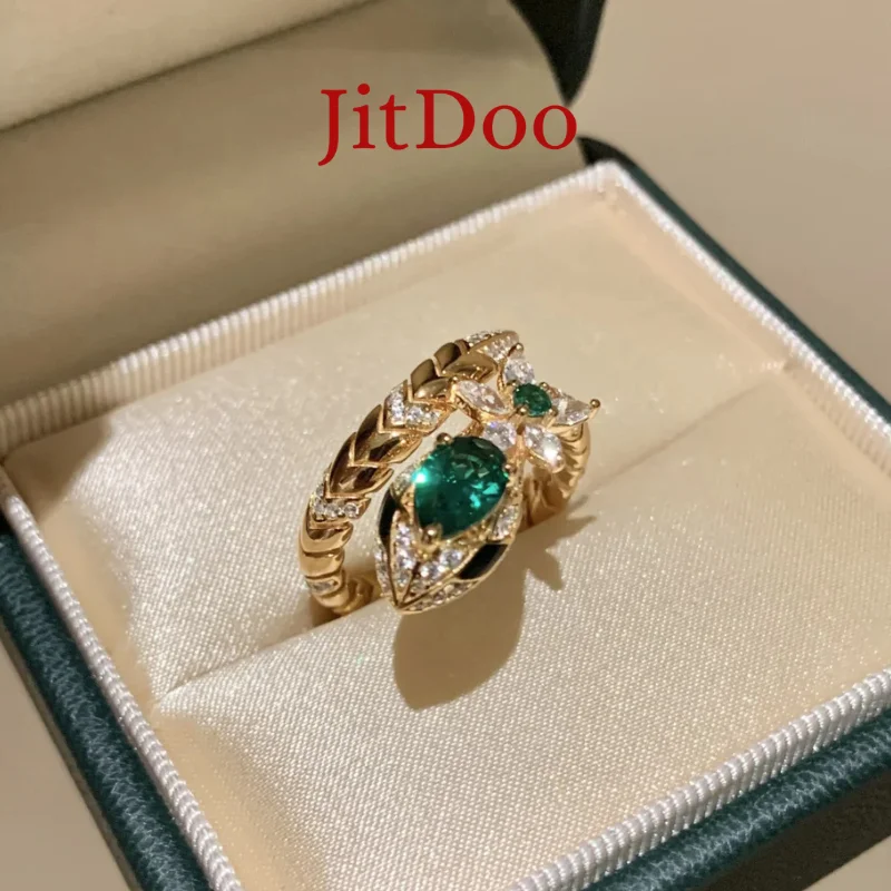 

JitDoo Vintage Emerald Snake Zircon ​​​Rings for Women Lady Men Casual Fashion Party Wedding Engagement Jewelry Wholesale