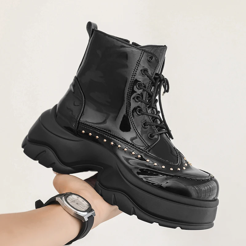 

Высокие кроссовки из искусственной кожи, мужские противоскользящие модные мужские кроссовки 2025 года, осенняя мужская повседневная обувь, уличные ботильоны, большой размер 45 46