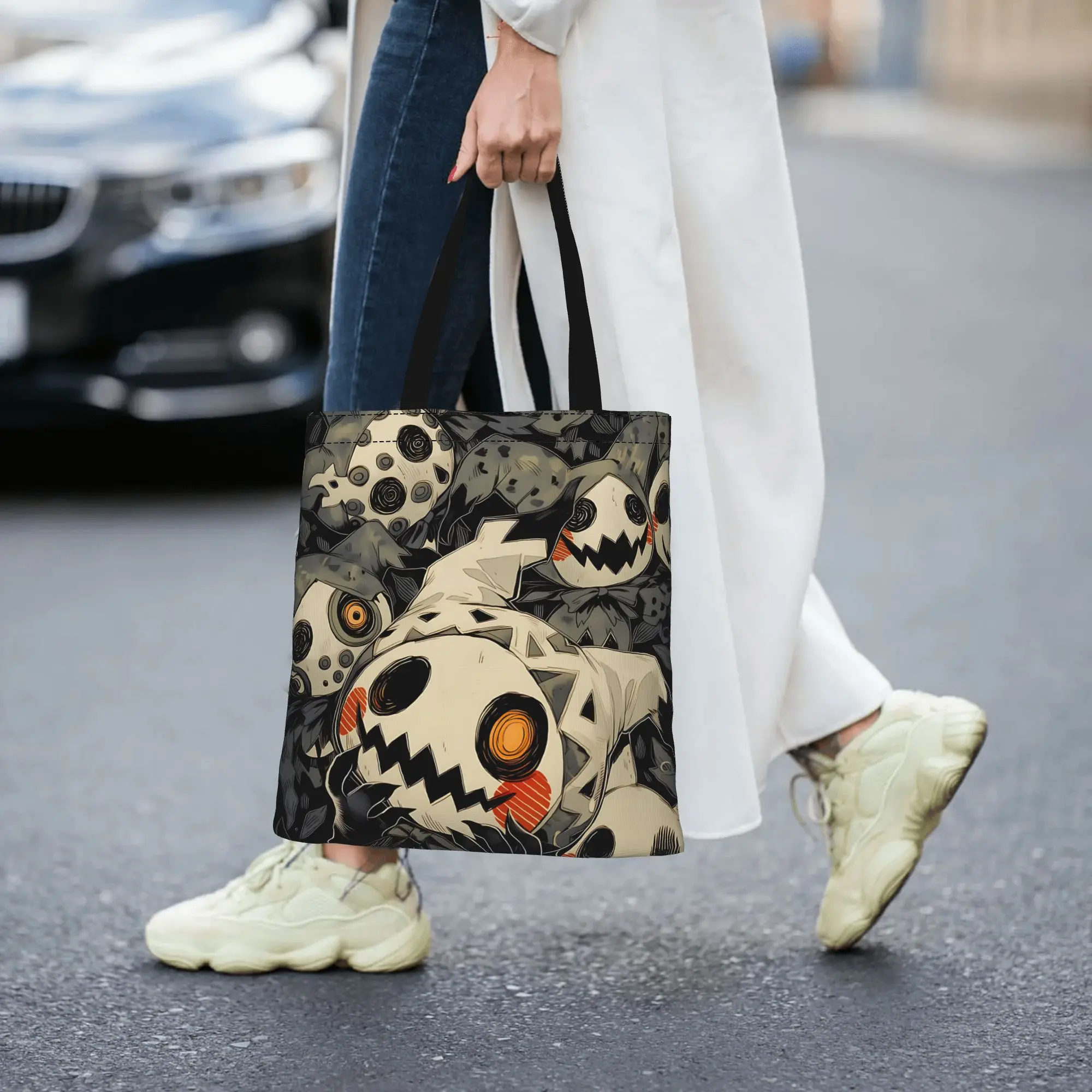 Customized Pokemon Mimikyu Spotted Worn Collage Women's Bag Shopping Bag Reusable Double Sided Canvas Tote Bag Shoulder  Handbag