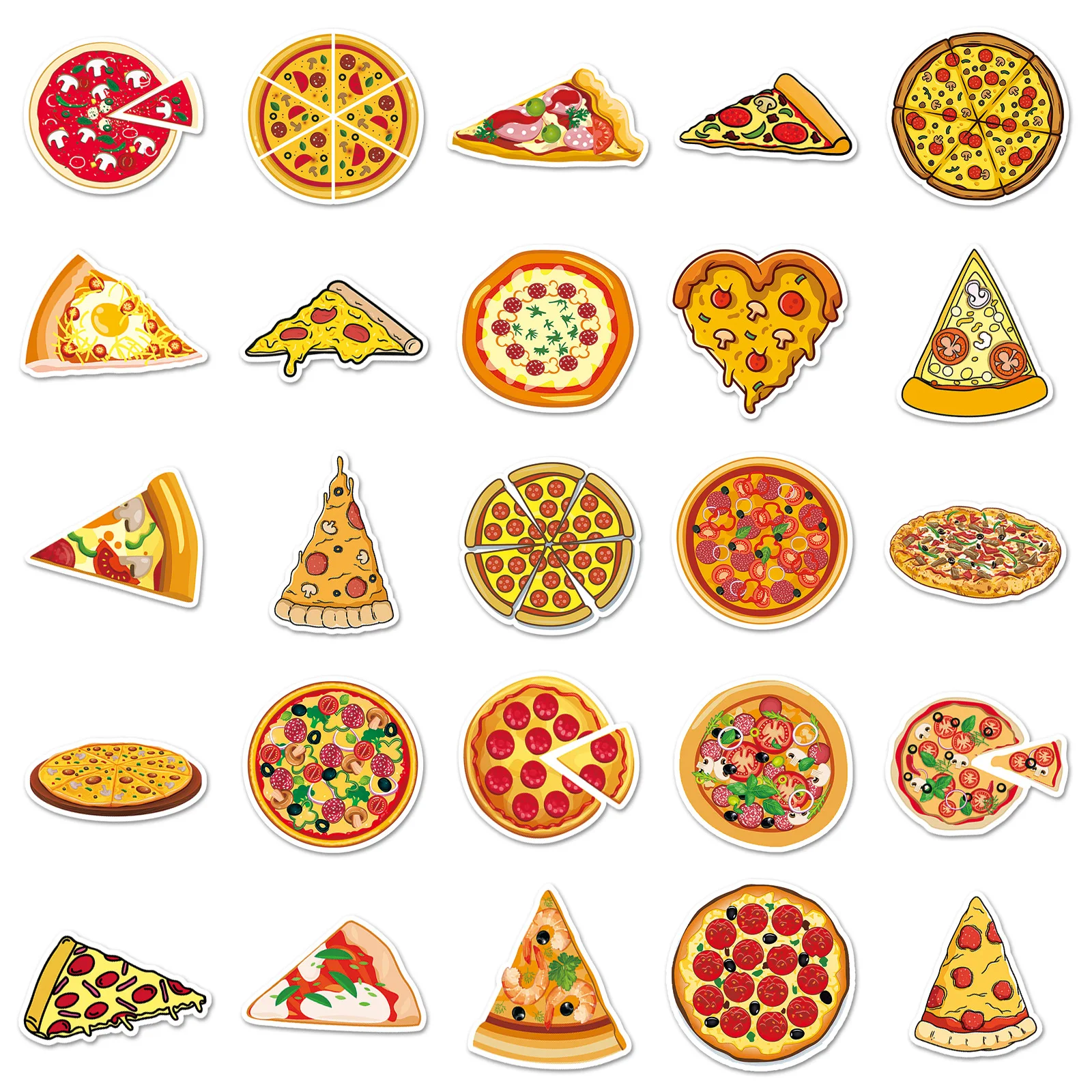 50pcs Pizza Stickers For Wall Laptop Bike Skateboard DIY Waterproof PVC Sticker