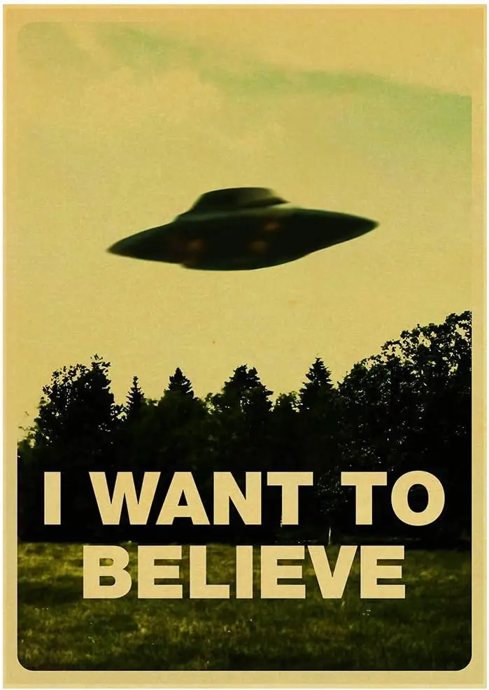 Tin Logo I Want to Believe The Classic Movie UFO Tin Logo Poster, Retro Vintage Metal Bar Club Movie Wall Art Decoration 8x12 In