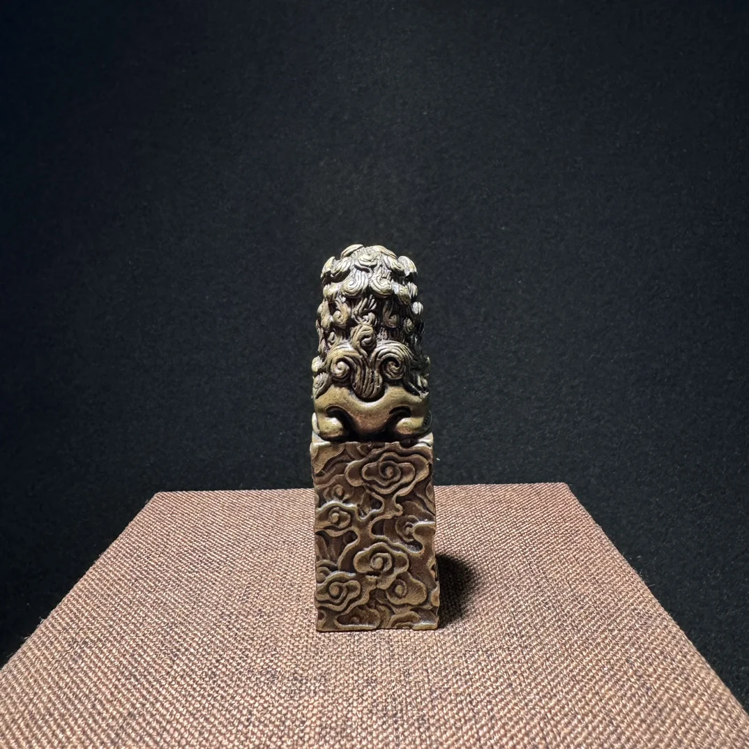China brass micro-carving Xiangyun lion seal study office decoration ornaments