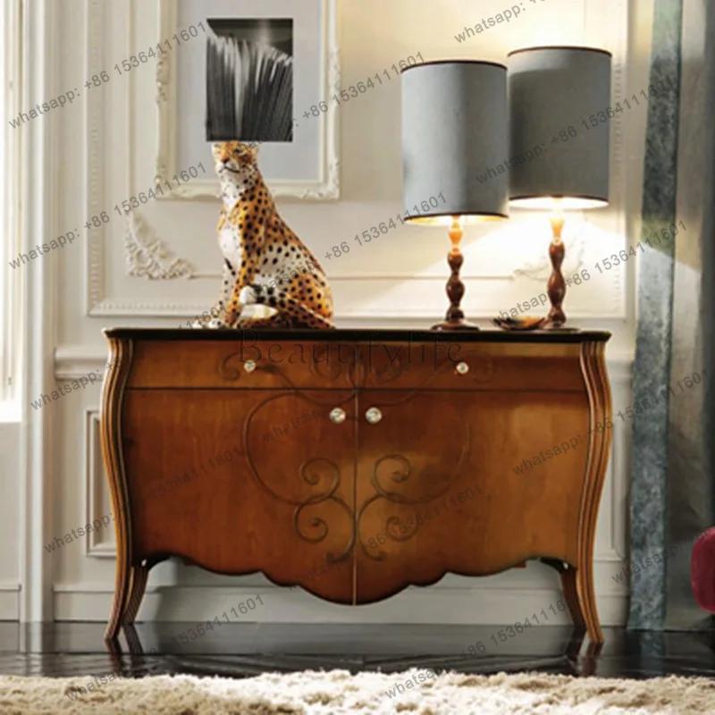 

Retro entrance solid wood carved locker villa foyer decorative cabinet