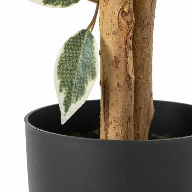 

5FT Artificial Ficus Tree with Black Pot, Tall Faux Ficus Plant with Natural Wood Trunk and Realistic Green Leaves, Indoor Fa