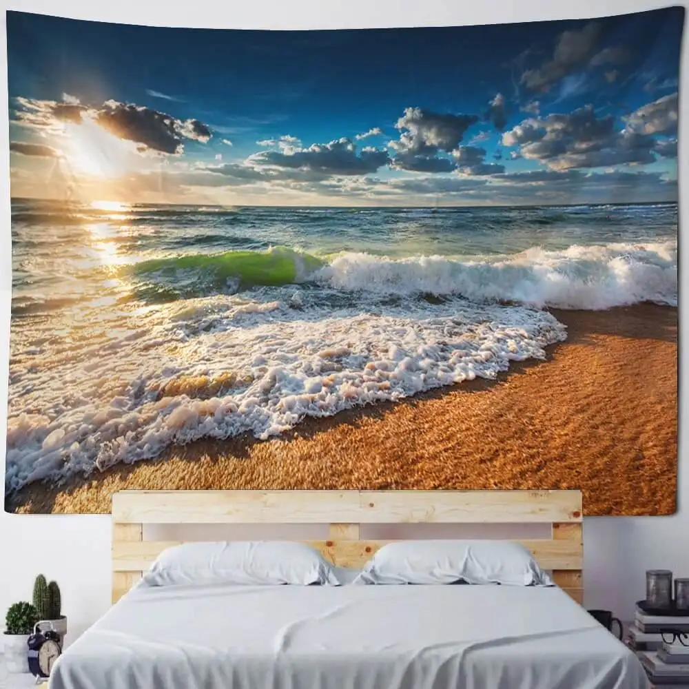 Ocean Beach Tapestry Tropical Seaside Island Waves Wall Tapestry Summer Hawaii Paradise Landscape Wall Hanging for Bedroom Dorm