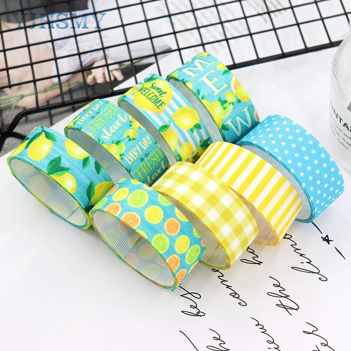 Summer Lemon Ribbons 7/8 Inch Wide Lemon Craft Ribbons Summer Fruit Pattern Ribbons for Summer Party Hair Bows Decoration