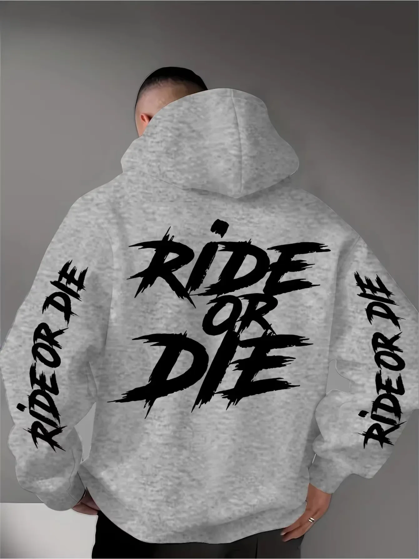 Heiß begehrter Herren-Kapuzenpullover mit „Ride Or Die“-Aufdruck, Oversize-Streetwear-Sportpullover, lässiges Herbst-Winter-Kapuzentop – Detail 5