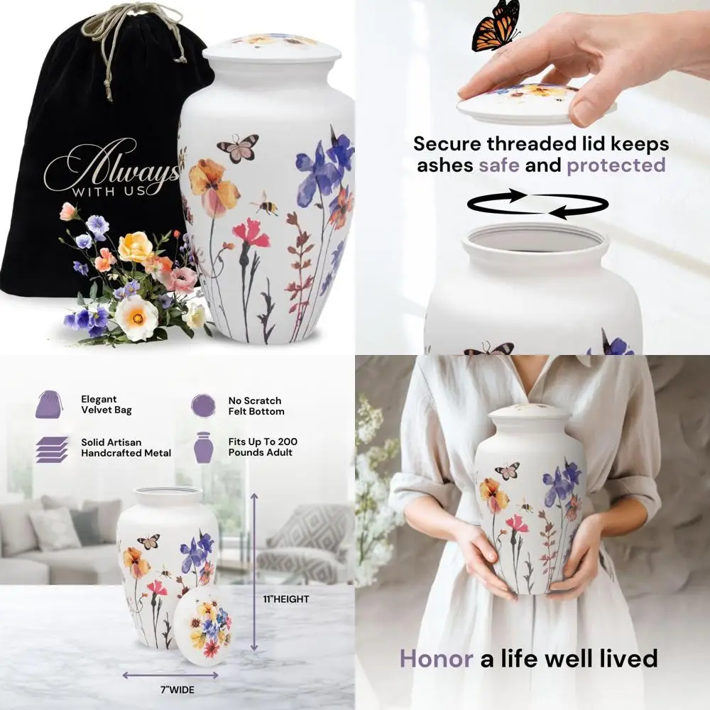 

Элегантная урна ручной работы из полевых цветов для взрослых женщин, кремационный пепел, подходит для похорон, похорон или домашнего дисплея