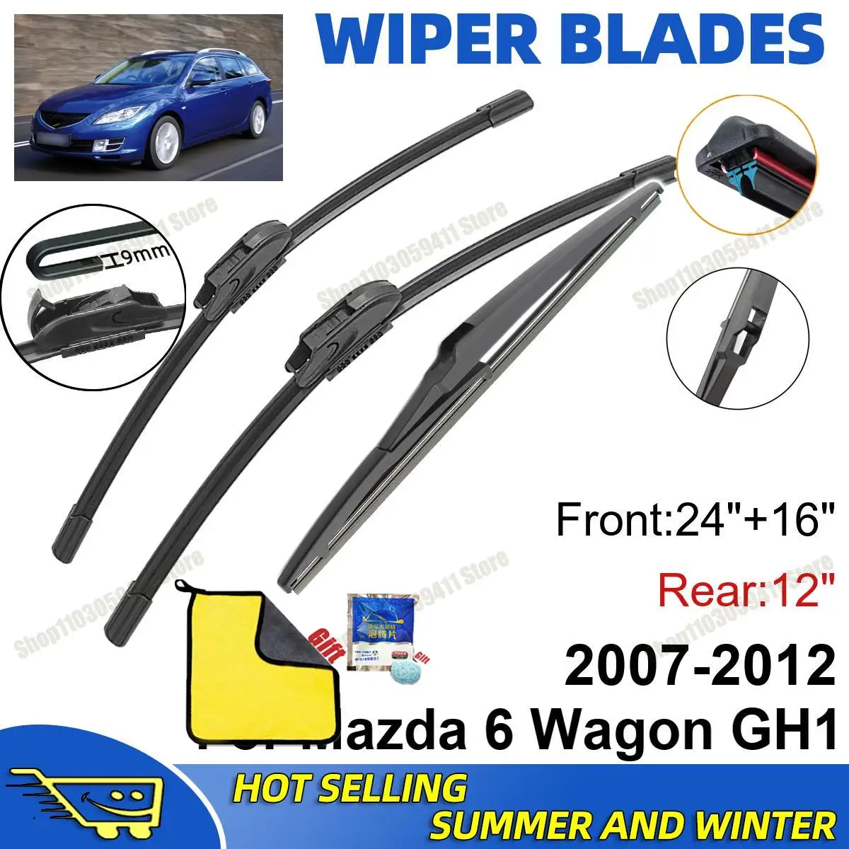 

3PCS For Mazda 6 Wagon GH1 2007-2012 24" + 16"+ 12" Front Rear Wiper Blades Set Windshield Windscreen Car Accessories