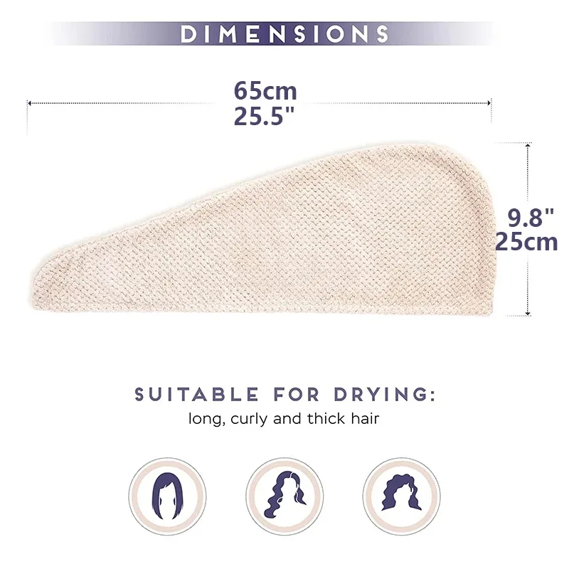TILONDEX 1PC Striped Coral Fleece Hair Turban Quick-Drying Button Closure Hair Wrap for Women