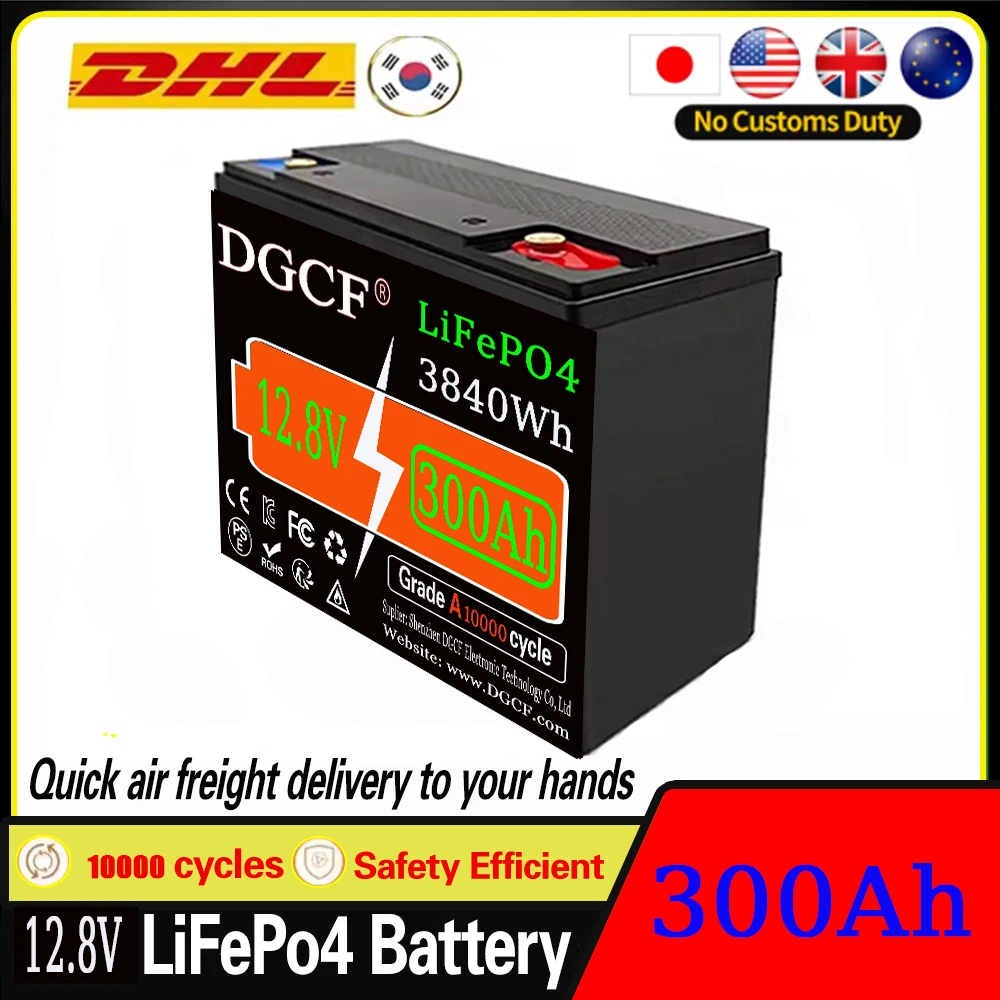 Large capacity 12.8V 300Ah  LiFePO4 Lithium Battery ，Deep Cycle Battery For Emergency Lighting, Leisure, RV House，Built-in BMS