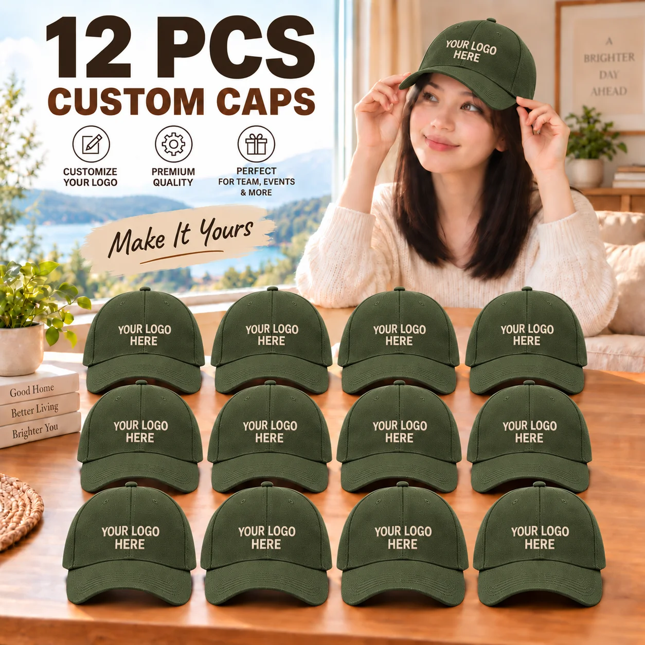 12 Custom Baseball Caps for Men and Women – Personalized with Your Logo or Text. These adjustable, multi-color caps are perfect