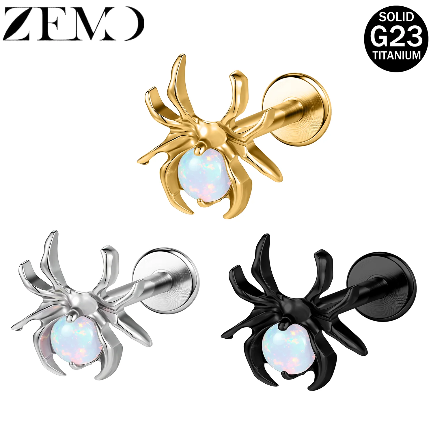 

ZEMO 1 Piece 16G ASTM F136 Titanium CZ Spider Labret Lip Studs Spider Cartilage Earring Punk Helix Tragus Nose Piercing Jewelry
