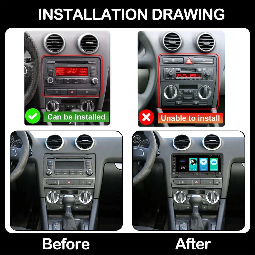 Android 16 For Audi A3 8P 2003-2013 Car Radio Lntelligent Multimedia Player Auto Wireless CarPlay WIFI 4G DSP GPS