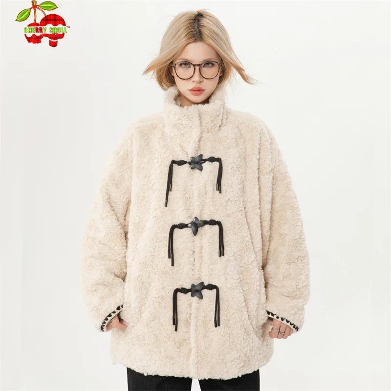 Manteau en peau de mouton en peluche pour femme, vestes de combat, vêtements chauds, style coréen, nouveau, hiver, 2024