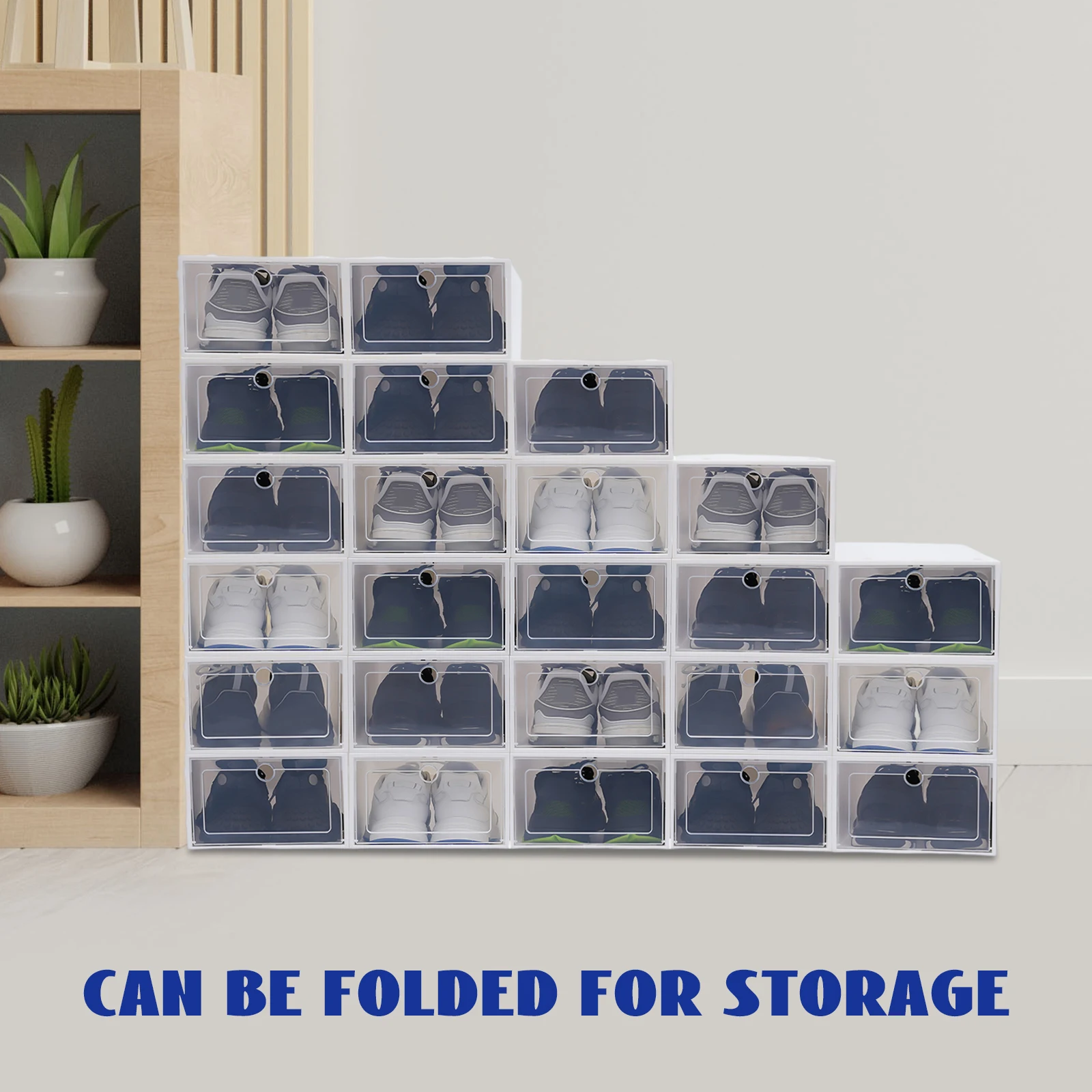 24 Pack Stackable Shoe Box Plastic Foldable Shoe Case Shoe Containers with Lids Drawer Type Storage Shoe Organizer