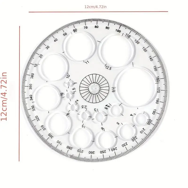 3pcs Student Drafting Rulers 360 Degree Full Circle Protractor Drawing Template Durable Plastic