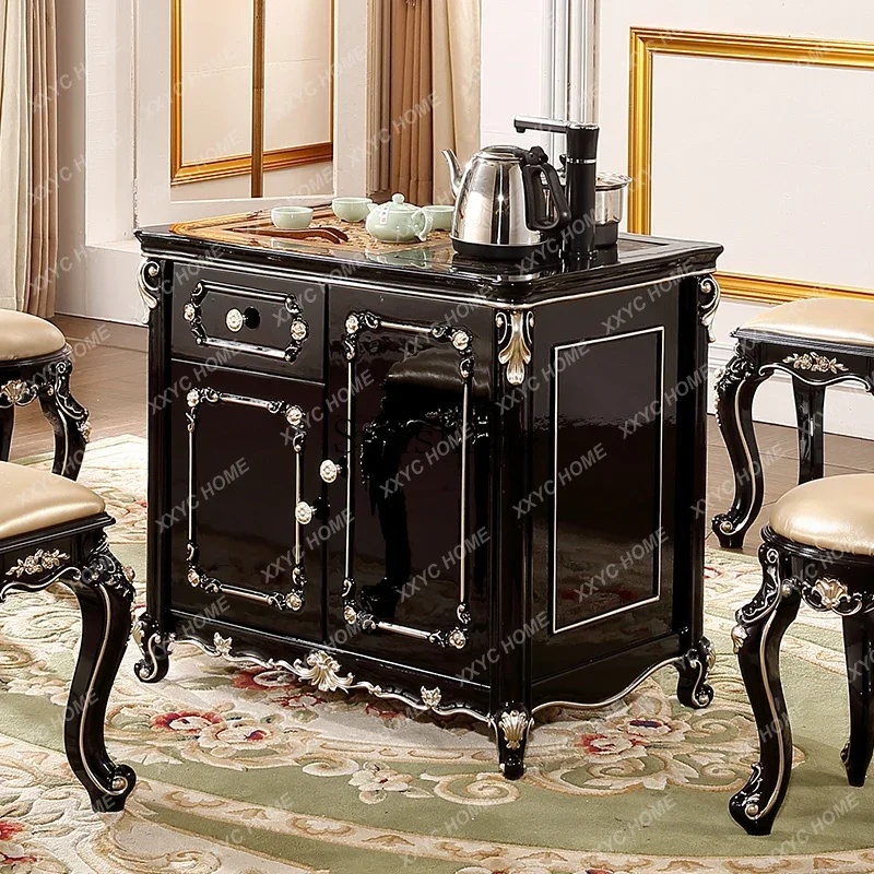 Ebony tea table European solid wood movable balcony Kung Fu color customization