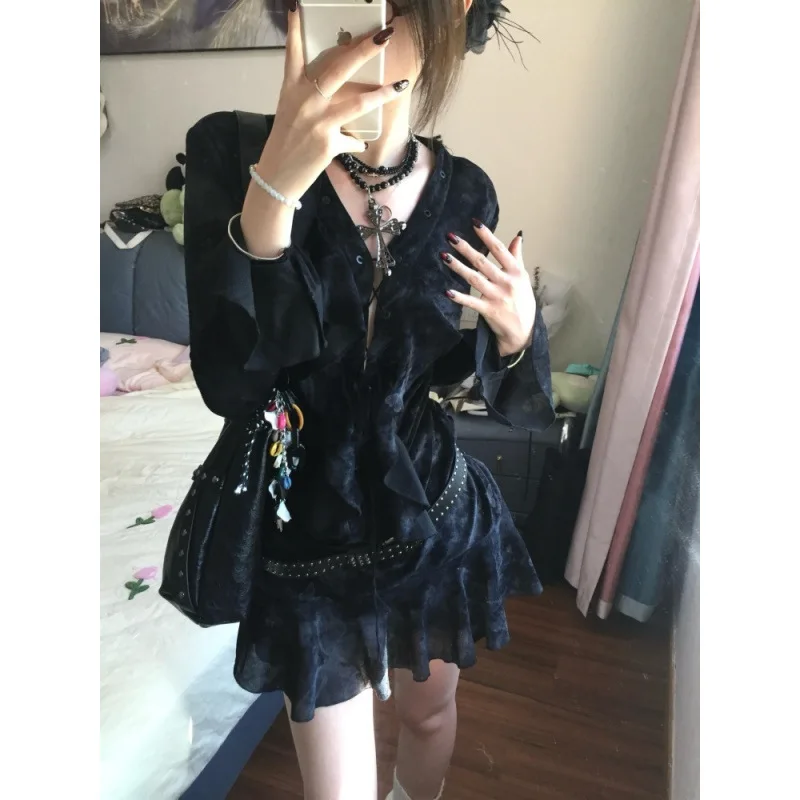 الخريف الرجعية الساخن فتاة نمط ثقافة فرعية تكدرت فستان التخسيس جديد مثير حزام انقطاع التعادل صبغ تنورة