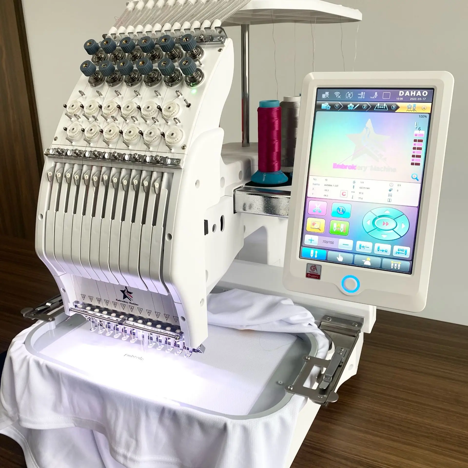 12針刺繍機、シングルヘッドコンピュータ刺繍機、帽子や衣類の刺繍に