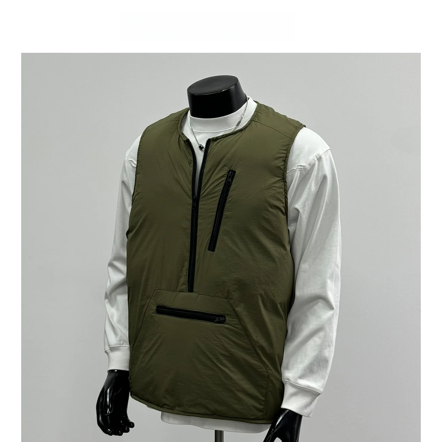 

Зимняя мужская куртка 2025 года в американском ретро-стиле, без рукавов, без воротника, из зеленого нейлона, в молодежном стиле, на молнии