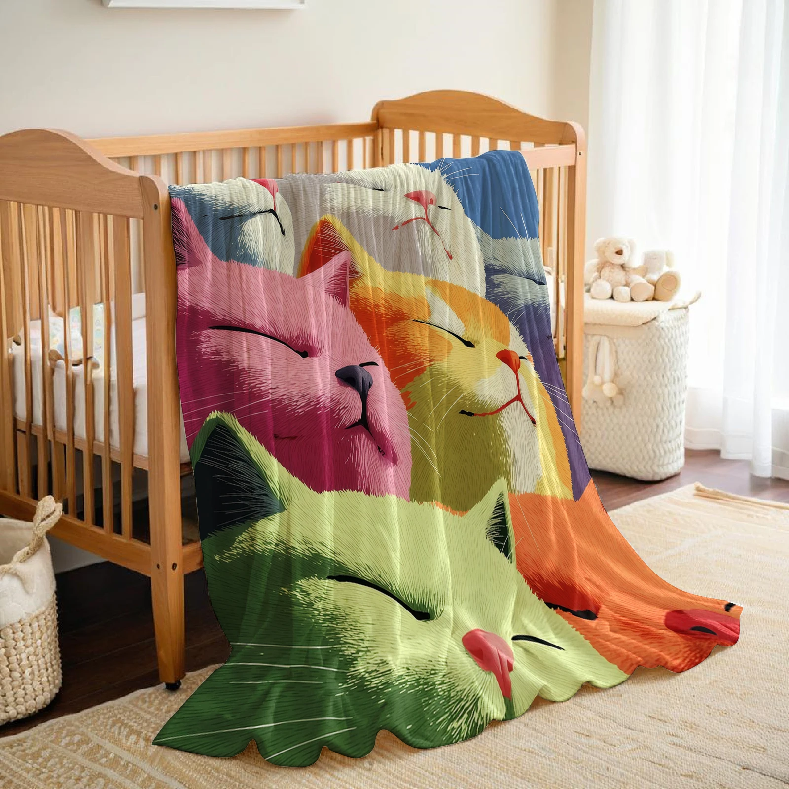 カラフルな猫のアニメプリントフランネルブランケット、柔らかく - Christmas Throw Blanket のレビューと価格