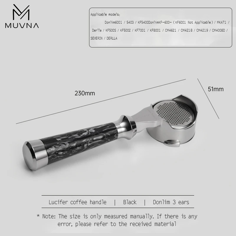 MUVNA Espresso bodemloze portafilter Lucifer-serie, naakte portafilter met mand, geschikt voor E61/Nuova/Delonghi/Breville-machines