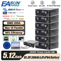 EASUN 51.2V 100Ah LiFePO4 Battery Pack 5.12kwh Lithium Battery 16S BMS CAN RS485 Solar Energy Storage Battery For Home Tax Free