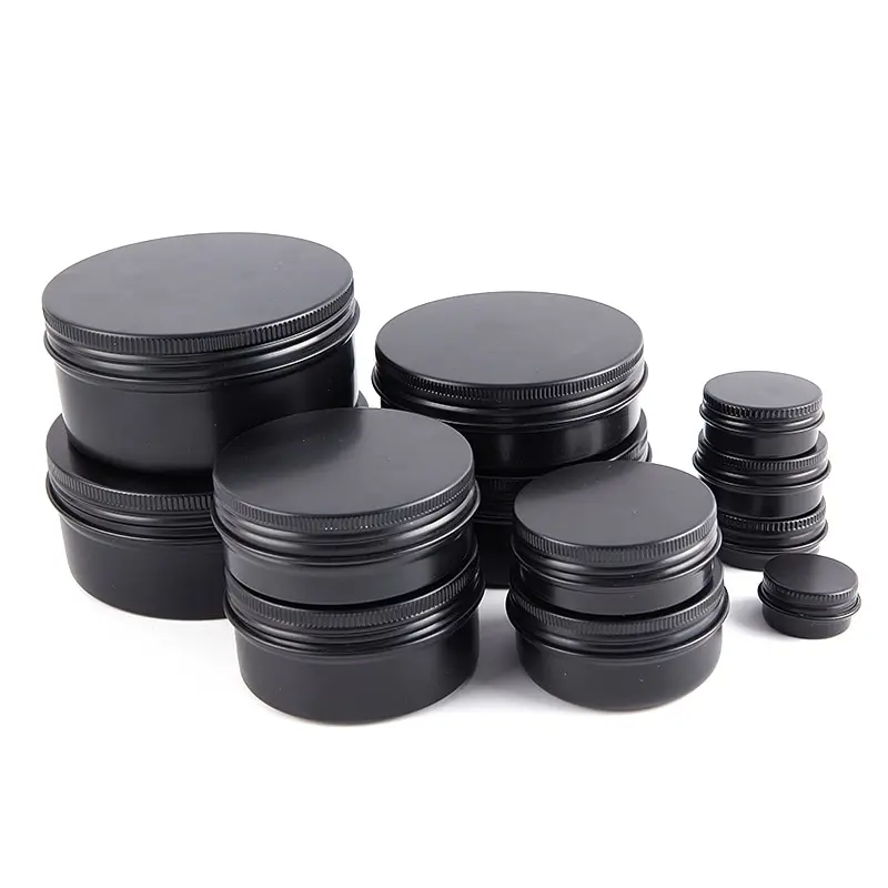 10/30/50/60/80/150/250ml Black Empty Round Aluminum Box Metal Tin Cans Cosmetic Cream DIY Refillable Jar Tea Aluminum Pot