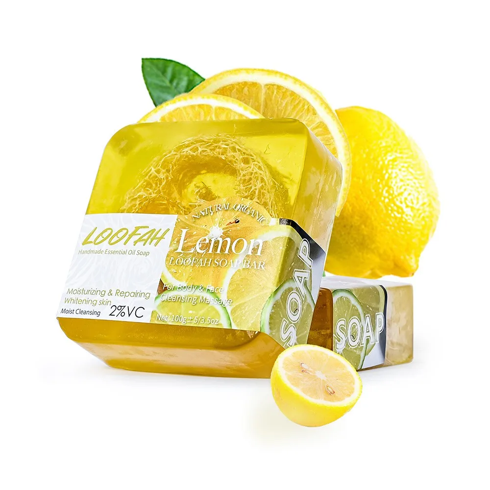 

Loofah Lemon Essential Oil Soap, Fresh And Gentle Physical Exfoliating, Cleansing And Bathing Soap