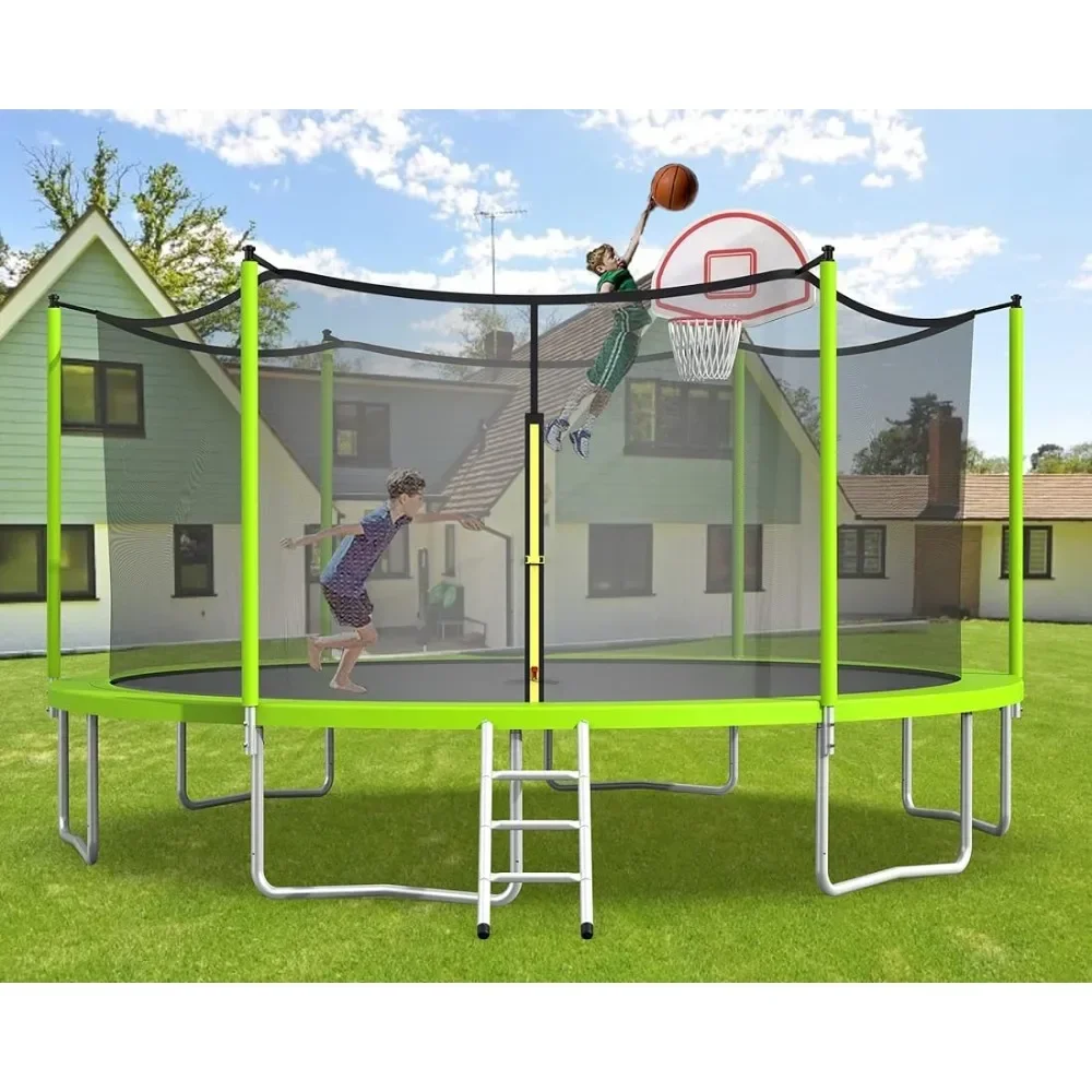 

Basketball Hoop Trampoline Jump for Children Recreational Trampolines for Outdoor Indoor Slide 15FT Trampoline Set With Swing