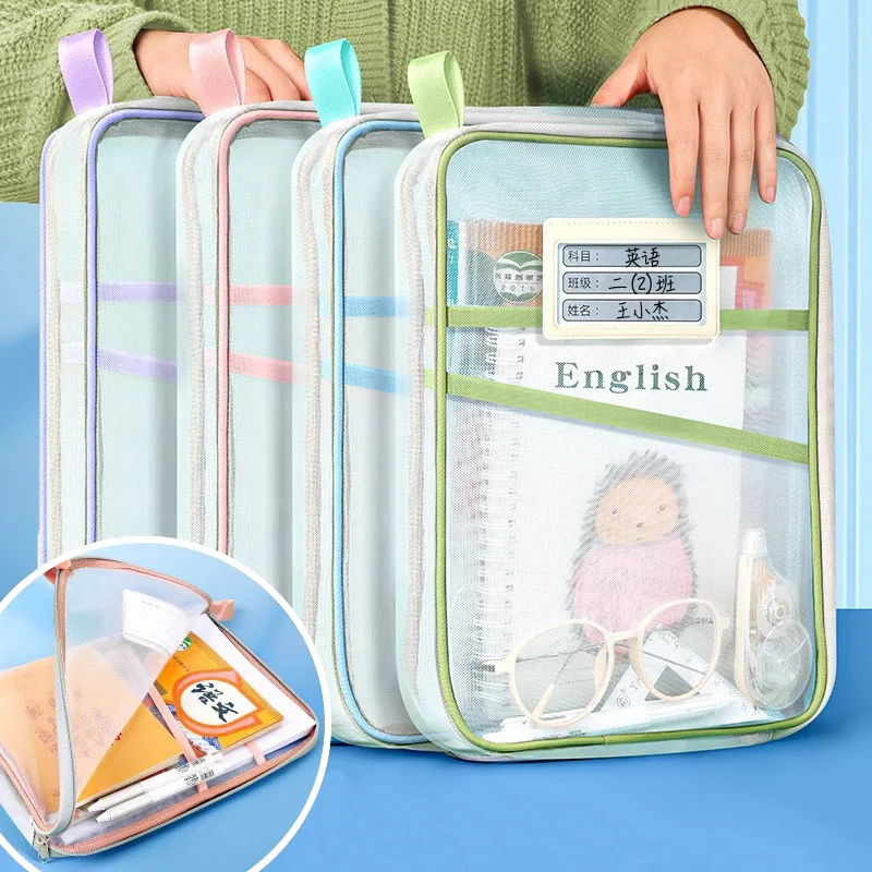 A4 Schreibwaren Lagerung Tasche Doppel-schicht Mesh Zipper Tasche Große Kapazität Organizer Ordner Schule Bürobedarf Schreibwaren Tasche