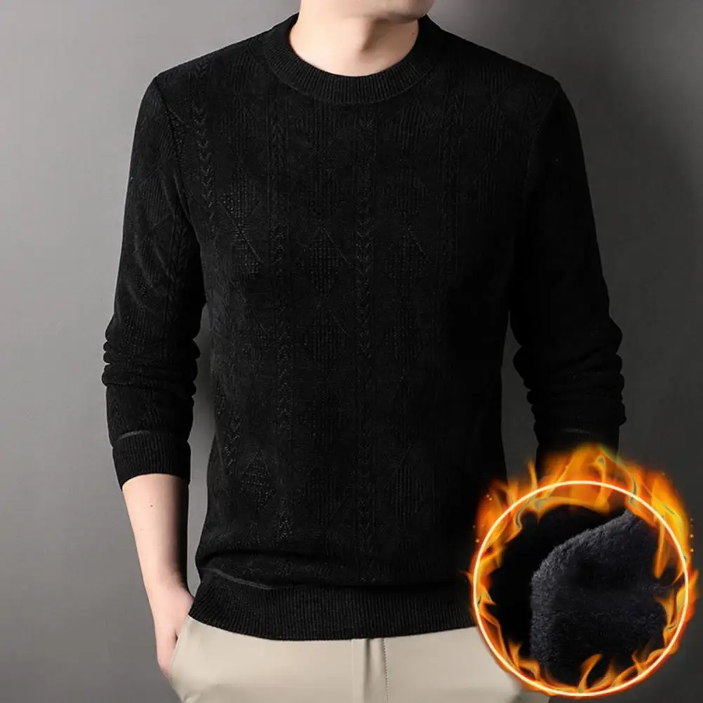 

Men Solid Color Sweater Jacquard Design Sweater Cozy Winter Sweater Collection Teenager's Casual O-neck Pullover Men's Solid