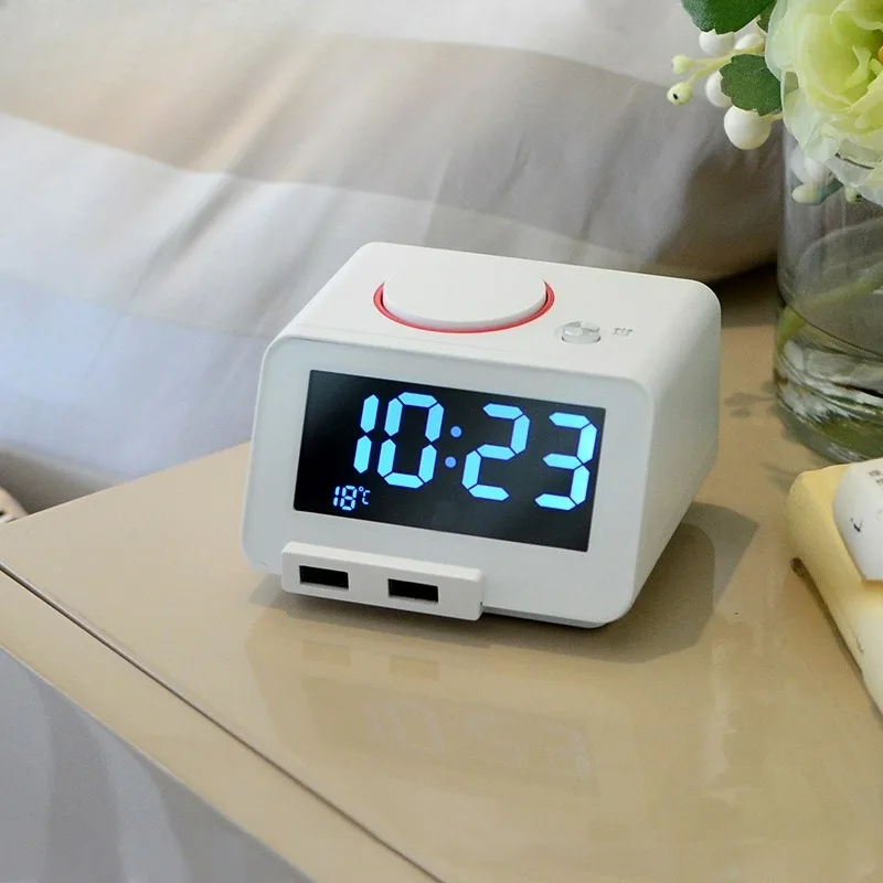 C1 Silent Alarm Clock LED Display Thermometer Big Bell Snooze Function Luminous Design Bedside Night Use