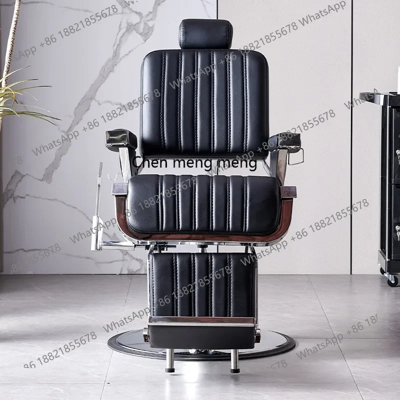 High-end retro men's oil head barber chair, hair salon can put down the shaving and hair cutting chair
